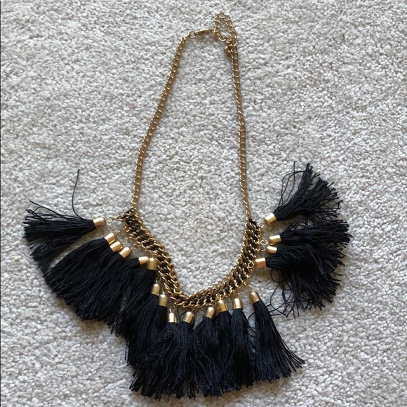 Black fringe statement necklace